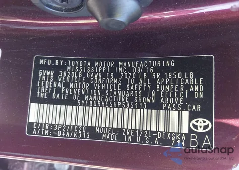 2017 Toyota Corolla Se Special Edition из США, поврежденный, VIN 5YFBURHE5HP585113